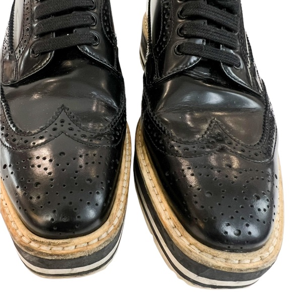 Prada Black Brogue Leather Platform Low Top Sneakers - Picture 4 of 7